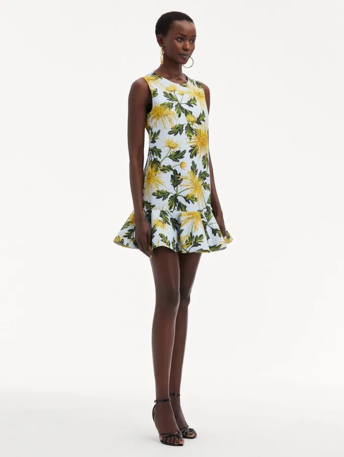 Women Chrysanthemum Cotton Cloqu Dress Yellow Light Blue Oscar De La Renta Dresses Women Chrysanthemum Cotton Cloqu Dress Yellow Light Blue Oscar De La Renta Dresses