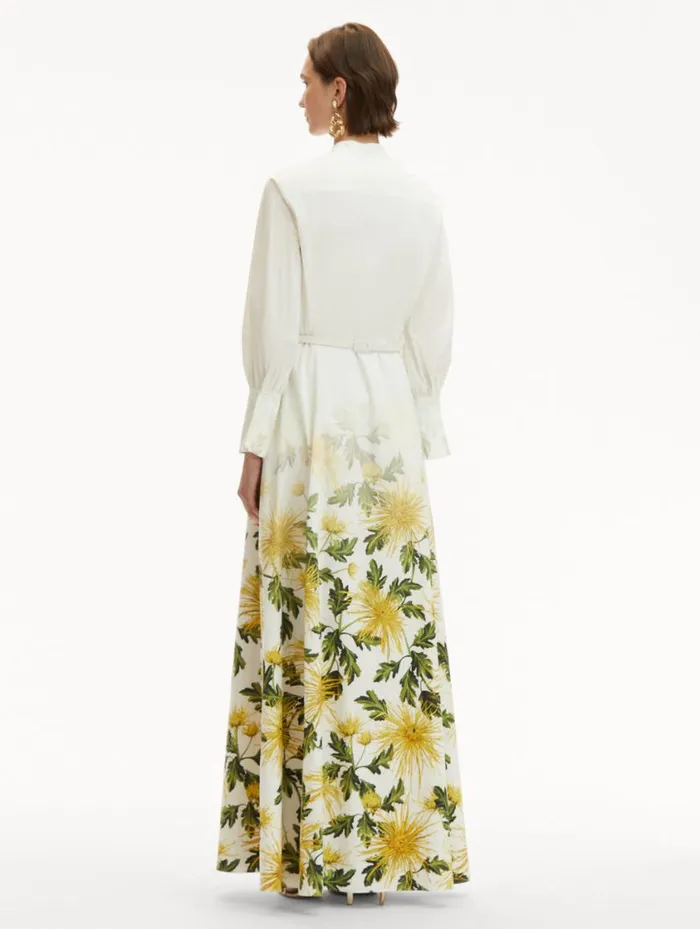 Women Chrysanthemum Fade Cotton Poplin Dress Yellow White Oscar De La Renta Dresses Women Chrysanthemum Fade Cotton Poplin Dress Yellow White Oscar De La Renta Dresses