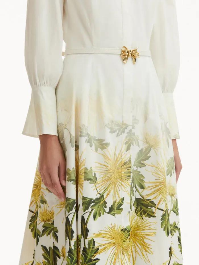 Women Chrysanthemum Fade Cotton Poplin Dress Yellow White Oscar De La Renta Dresses Women Chrysanthemum Fade Cotton Poplin Dress Yellow White Oscar De La Renta Dresses