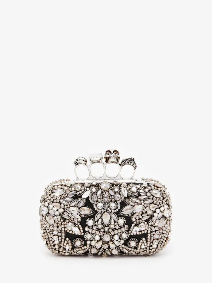 Women Clutches Alexander McQueen Victorian Jewel Knuckle Clutch Silver