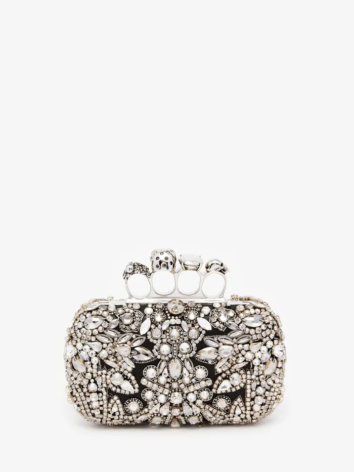 Women Clutches Alexander McQueen Victorian Jewel Knuckle Clutch Silver