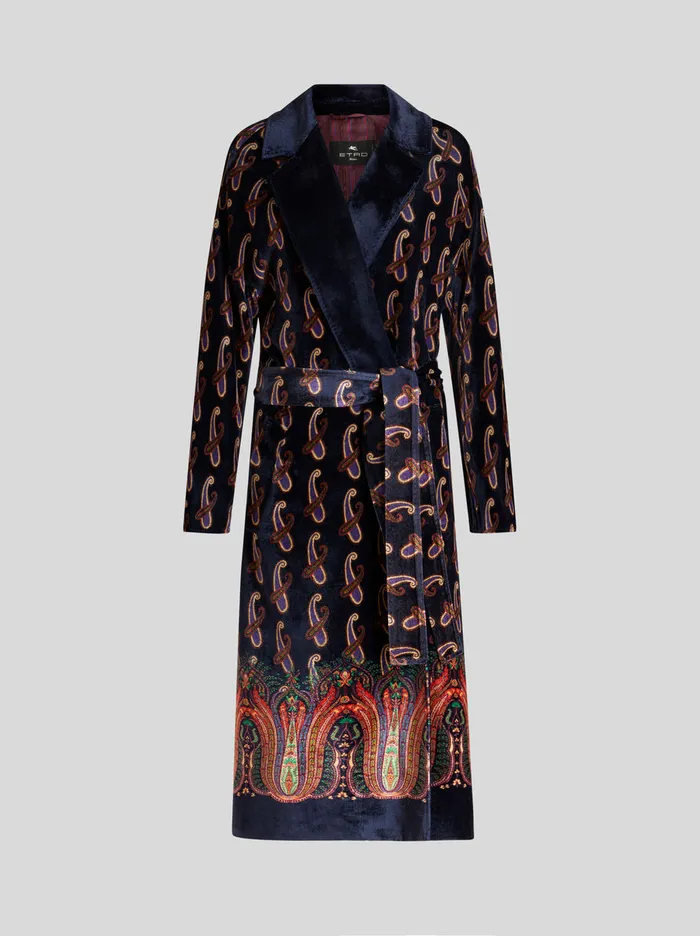 Women Coat With Velvet Belt Etro Coats And Outerwear