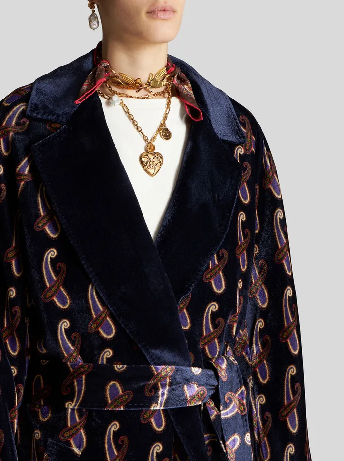 Women Coat With Velvet Belt Etro Coats And Outerwear
