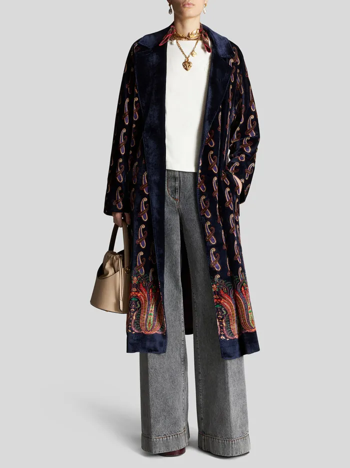 Women Coat With Velvet Belt Etro Coats And Outerwear