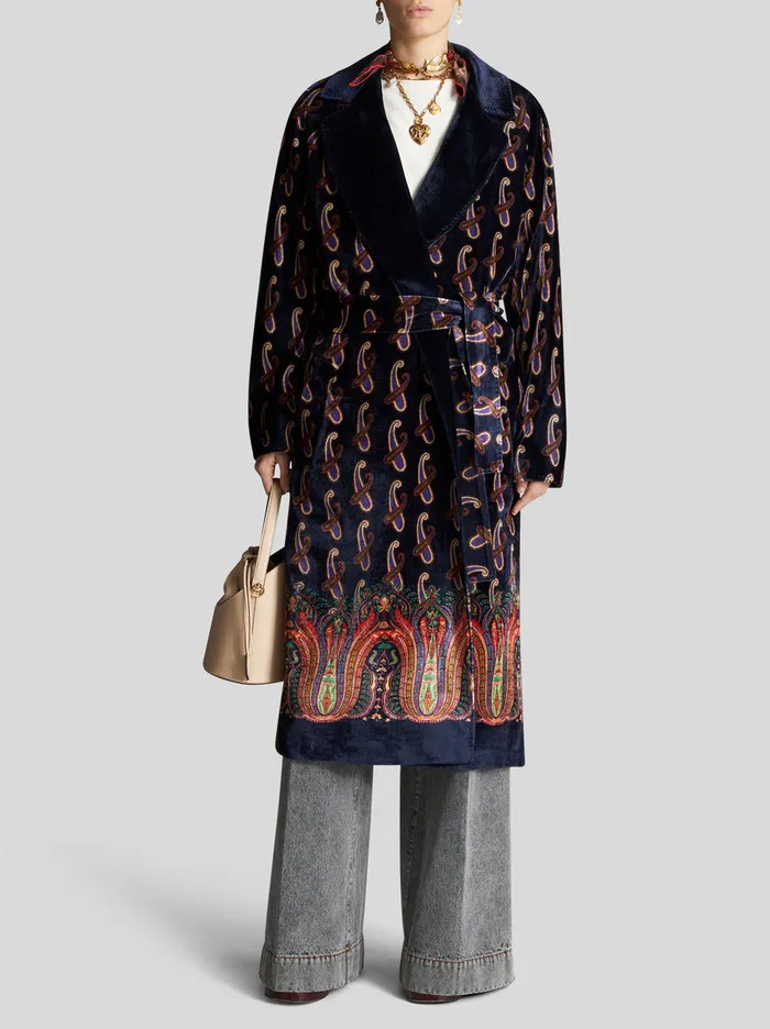 Women Coat With Velvet Belt Etro Coats And Outerwear