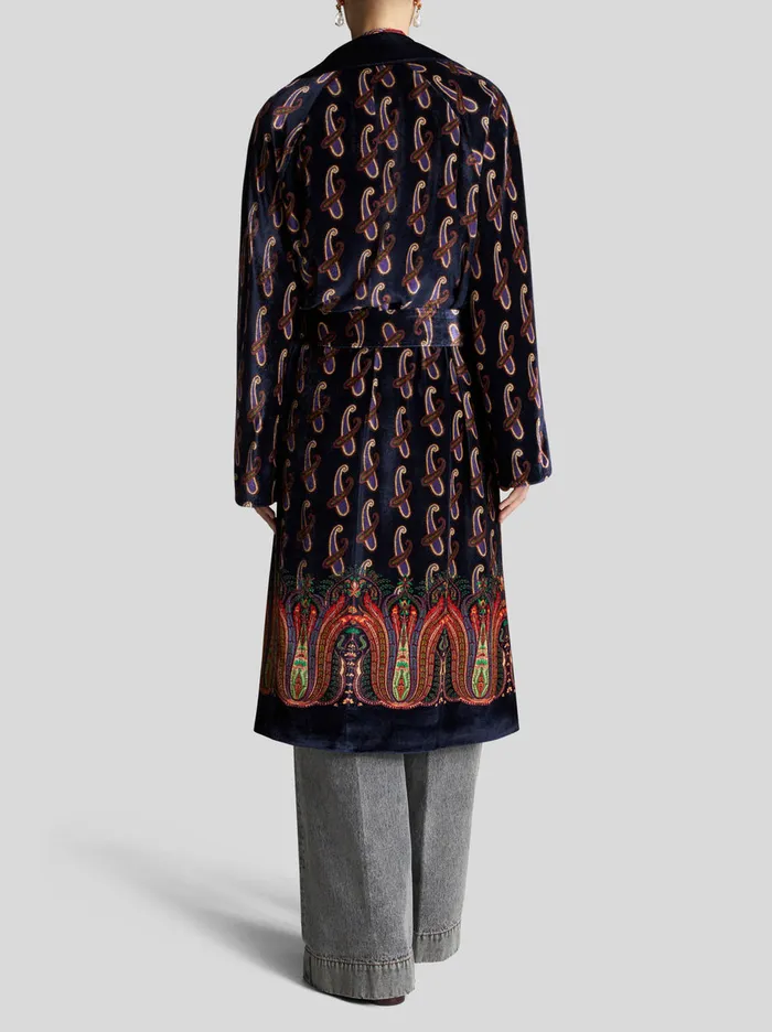Women Coat With Velvet Belt Etro Coats And Outerwear