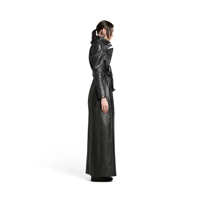 Women Coats and Jackets Balenciaga Round Shoulder Maxi Trench Coat In Black