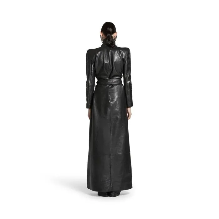 Women Coats and Jackets Balenciaga Round Shoulder Maxi Trench Coat In Black