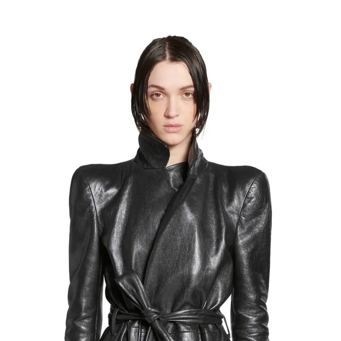Women Coats and Jackets Balenciaga Round Shoulder Maxi Trench Coat In Black