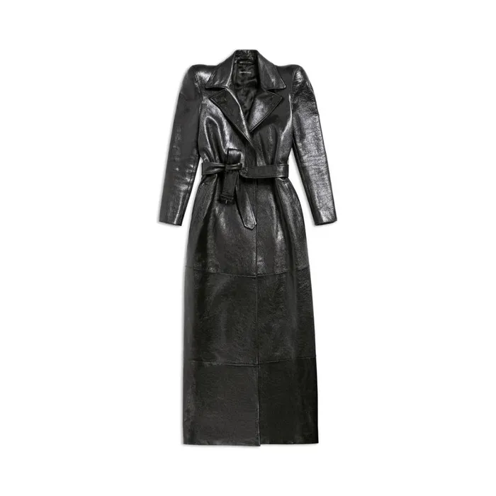 Women Coats and Jackets Balenciaga Round Shoulder Maxi Trench Coat In Black