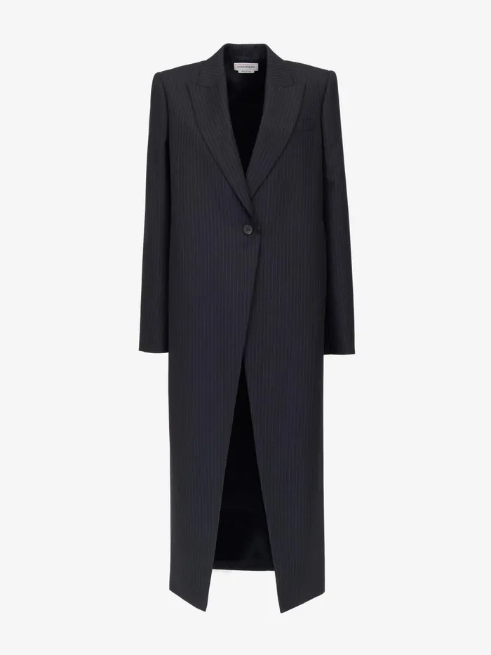 Women Coats And Outerwear Alexander McQueen Pinstripe Cutaway Coat Navy