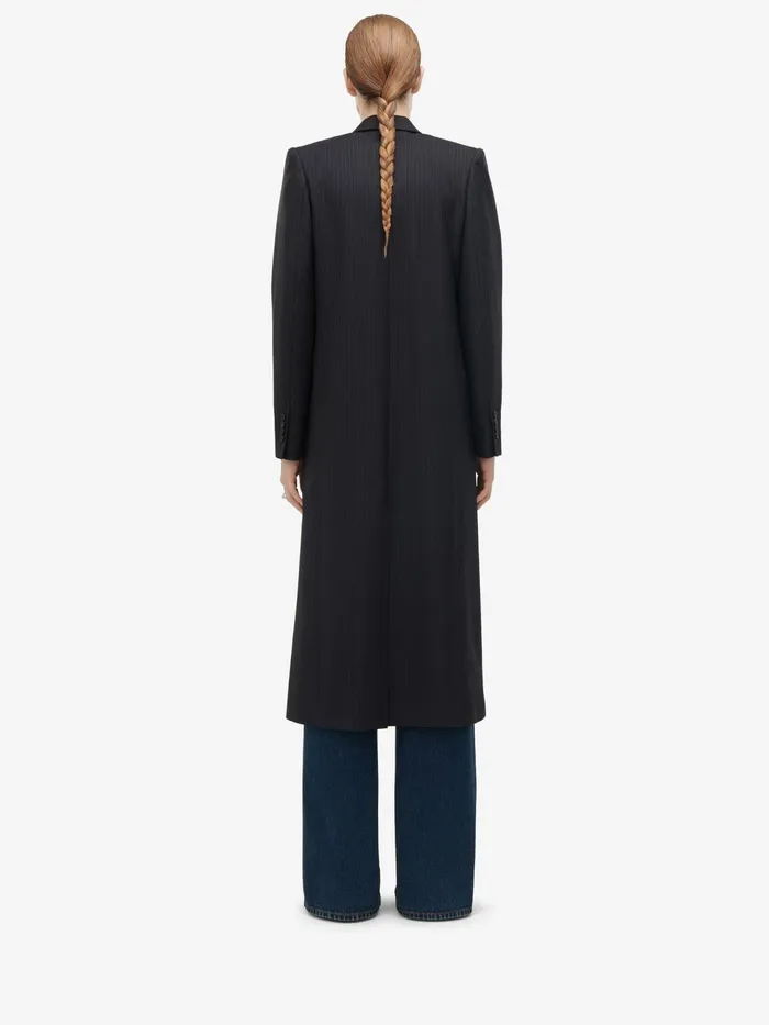 Women Coats And Outerwear Alexander McQueen Pinstripe Cutaway Coat Navy