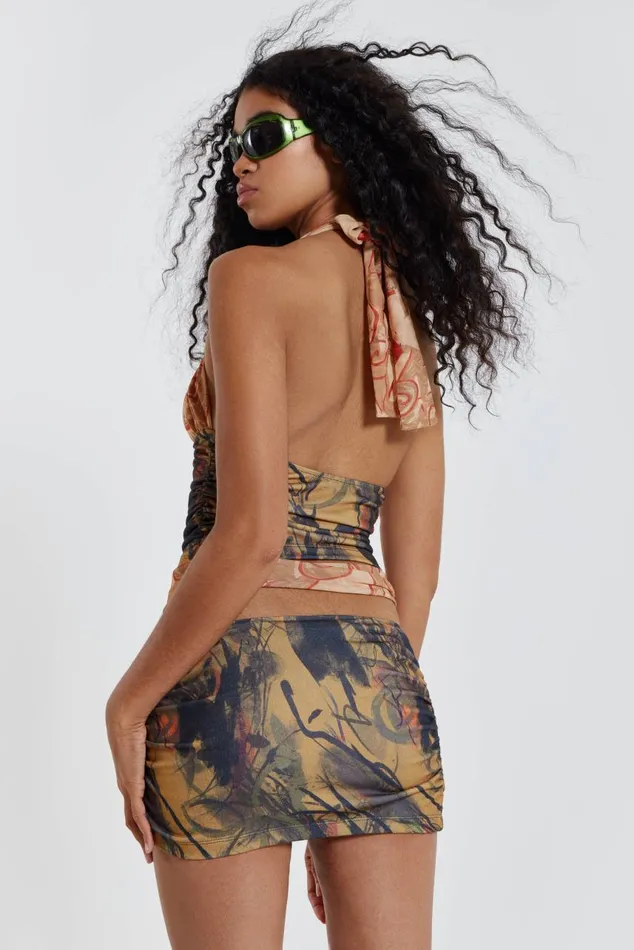 Women Contrast Print Knotted Beach Top Jaded London Beach CoOrds