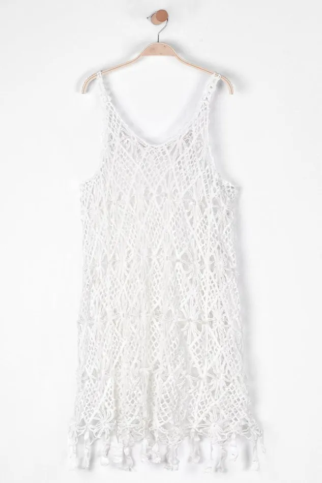 Women Cover Up Dresses Cupshe Sienna Vneck Tassel Crochet Coverup Dress White