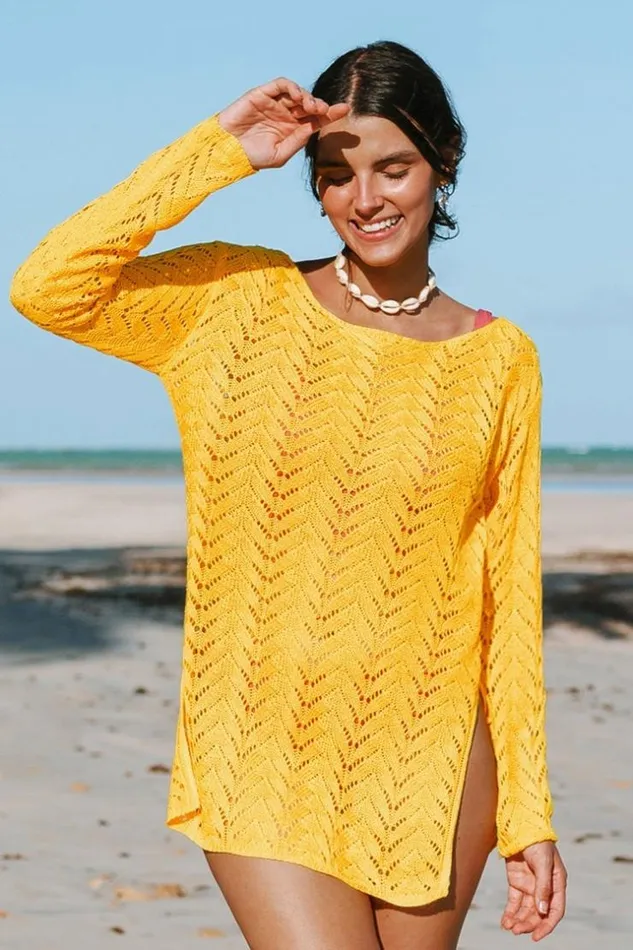 Women Cover Up Dresses Cupshe Yellowstone Crochet Split Side Cover Up Yellow