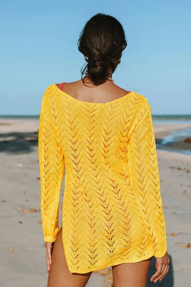 Women Cover Up Dresses Cupshe Yellowstone Crochet Split Side Cover Up Yellow