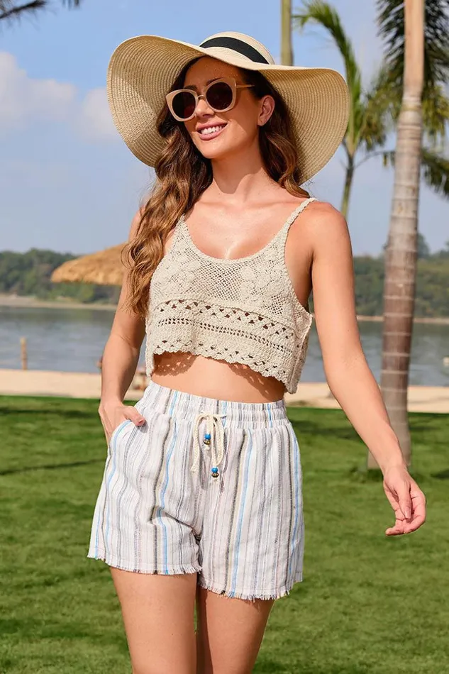 Women Cover Up Sets Cupshe Caribbean Sea Stripe Tie Shorts Cover Up Multicolor