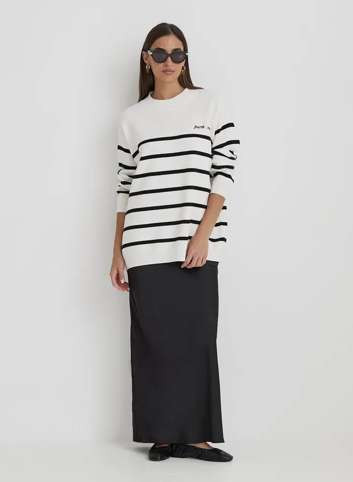 Women Cream And Navy Stripe Jumper Myda 4th and Reckless Knitwear