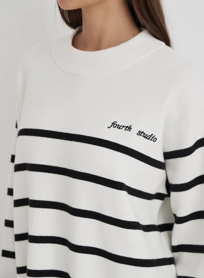 Women Cream And Navy Stripe Jumper Myda 4th and Reckless Knitwear