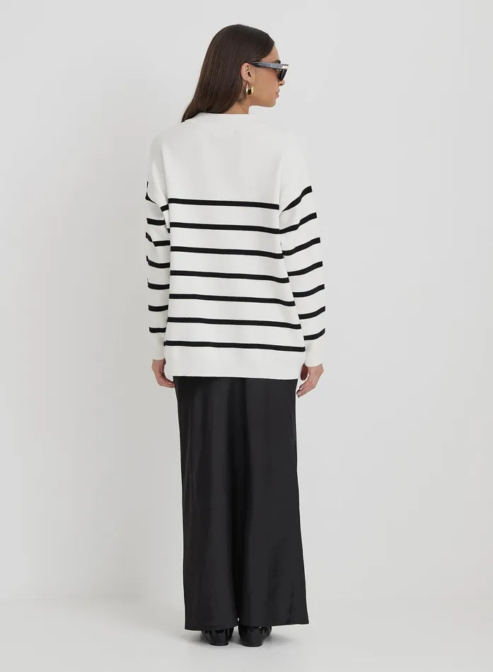 Women Cream And Navy Stripe Jumper Myda 4th and Reckless Knitwear