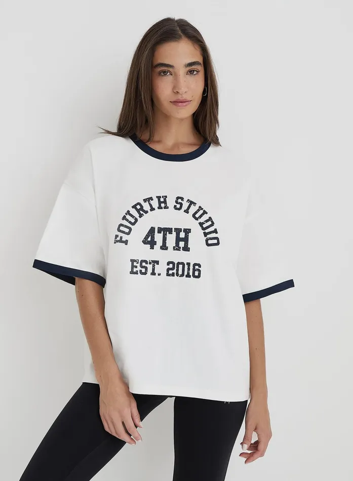 Women Cream Oversized Distressed Slogan TShirt Finn 4th and Reckless Athleisure