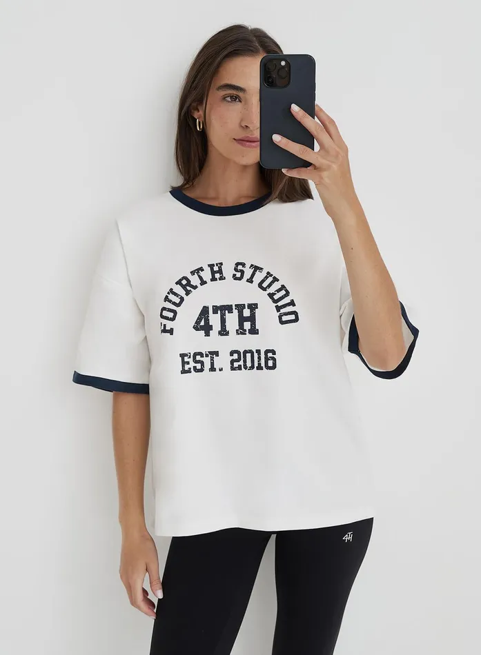 Women Cream Oversized Distressed Slogan TShirt Finn 4th and Reckless Athleisure