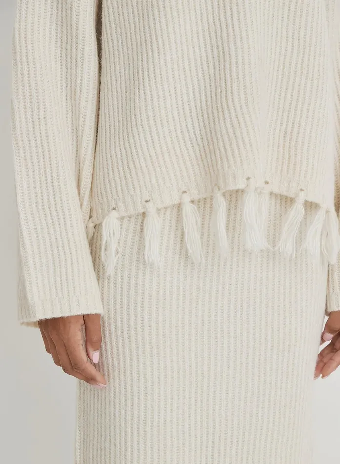 Women Cream Oversized Tassle Trim Jumper Fallon 4th and Reckless Knitwear