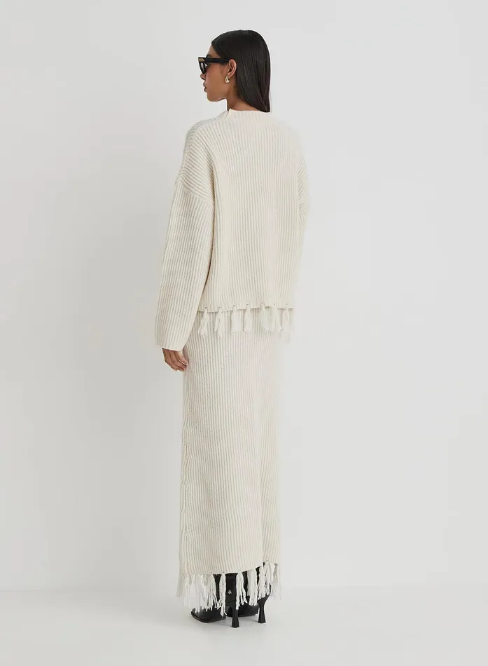 Women Cream Oversized Tassle Trim Jumper Fallon 4th and Reckless Knitwear