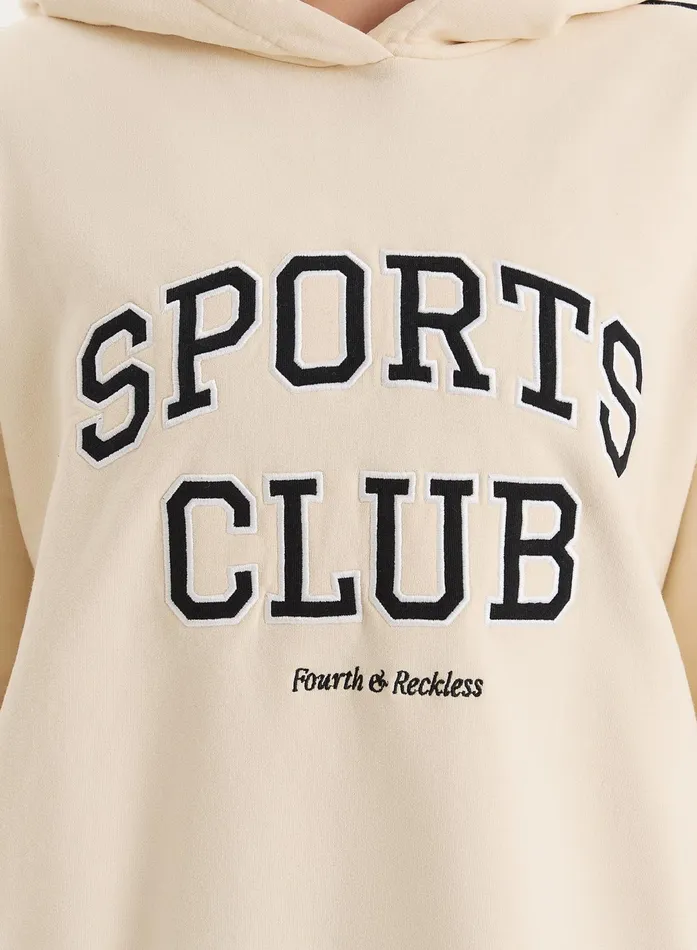 Women Cream Sports Club Slogan Oversized Hoodie Lille 4th and Reckless Hoodies and Sweatshirts