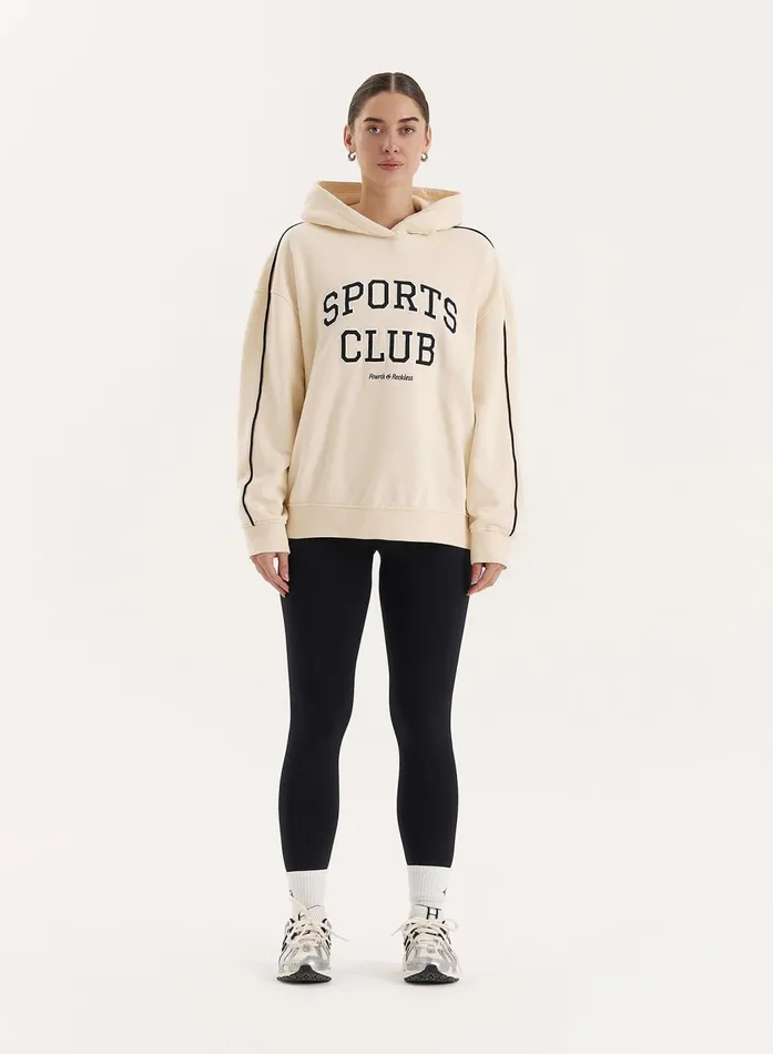 Women Cream Sports Club Slogan Oversized Hoodie Lille 4th and Reckless Hoodies and Sweatshirts
