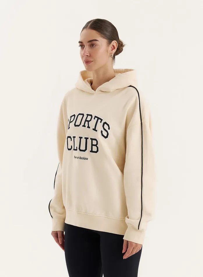 Women Cream Sports Club Slogan Oversized Hoodie Lille 4th and Reckless Hoodies and Sweatshirts