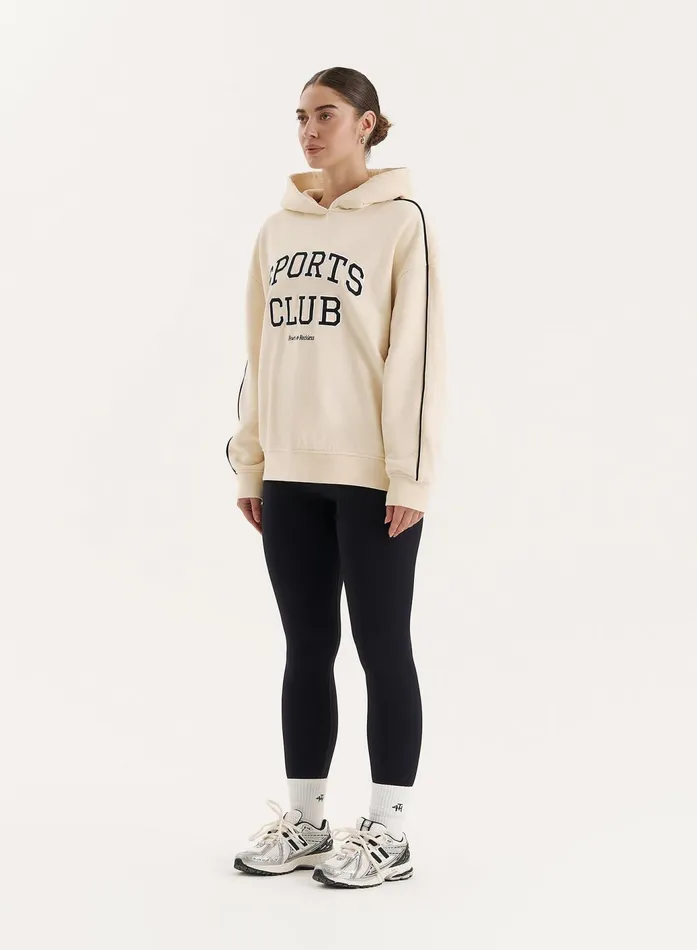 Women Cream Sports Club Slogan Oversized Hoodie Lille 4th and Reckless Hoodies and Sweatshirts
