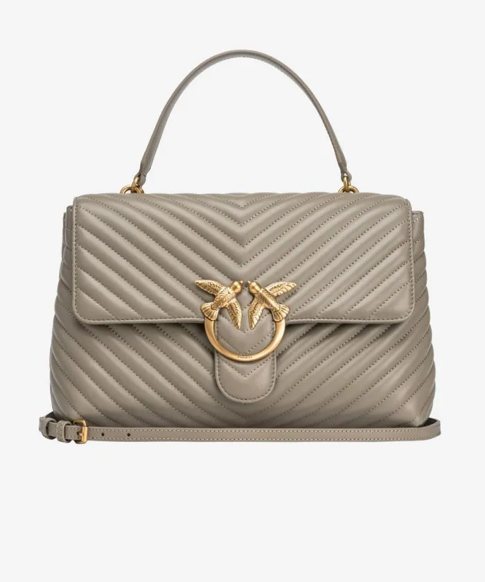 Women Crossbody Bags Pinko Big Lady Love Bag Puff Chevron Walnutantique Gold