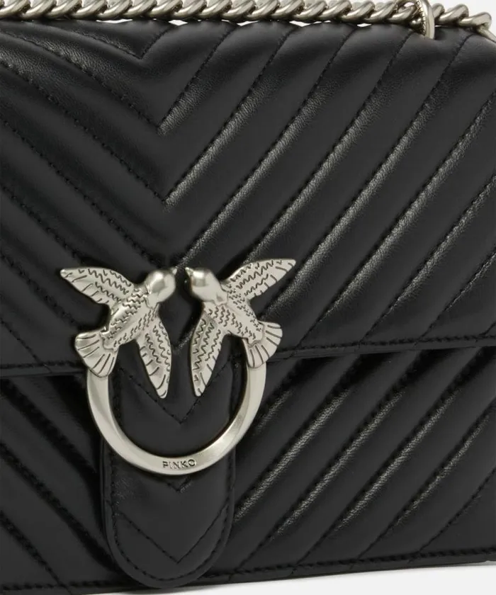 Women Crossbody Bags Pinko Classic LoveBag One Chevron Blackold Silver Women Crossbody Bags Pinko Classic LoveBag One Chevron Blackold Silver