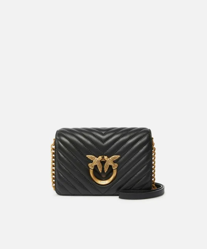Women Crossbody Bags Pinko Mini Love Bag Click Chevron Blackantique Gold