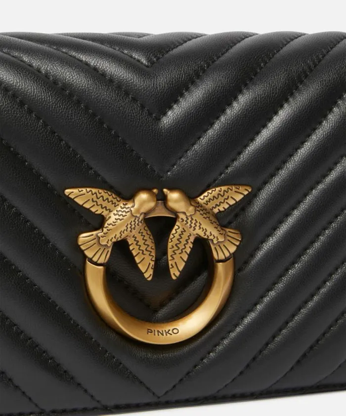 Women Crossbody Bags Pinko Mini Love Bag Click Chevron Blackantique Gold Women Crossbody Bags Pinko Mini Love Bag Click Chevron Blackantique Gold