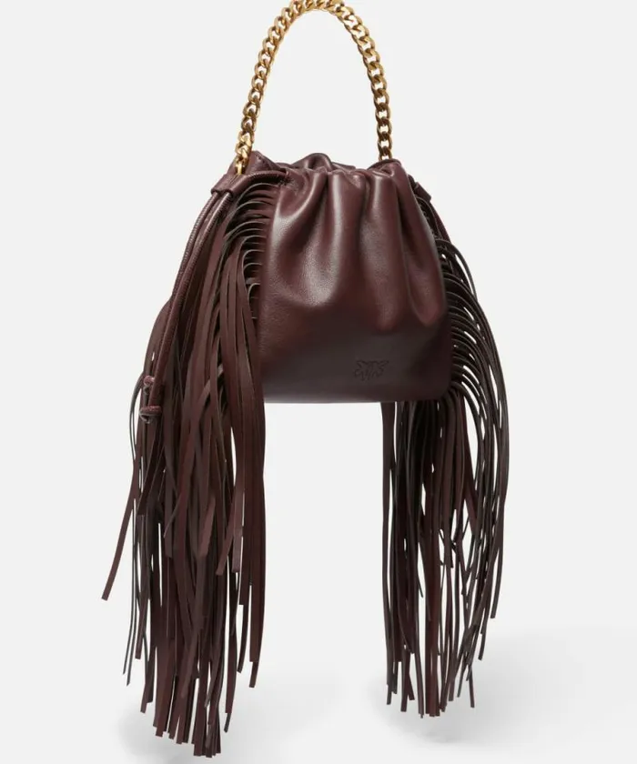 Women Crossbody Bags Pinko Soft Leather Bag With Fringes Choc Bitterantiquegold Women Crossbody Bags Pinko Soft Leather Bag With Fringes Choc Bitterantiquegold