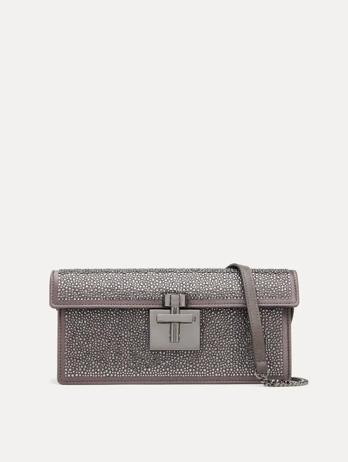 Women Crystal Pav Alibi Clutch Smoke Gunmetal Oscar De La Renta Handbags