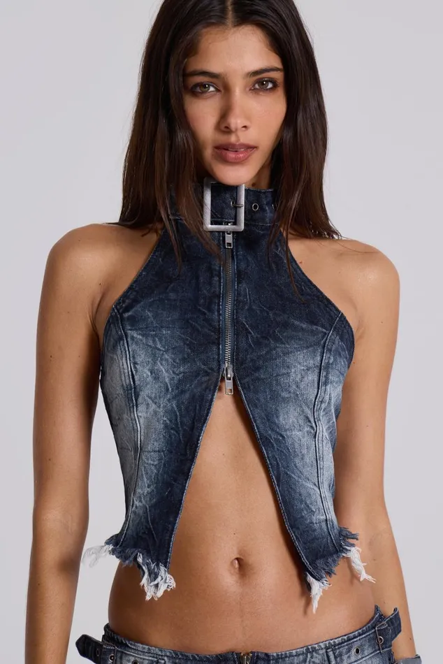 Women Dark Wash Toxic Denim Top Jaded London CoOrds