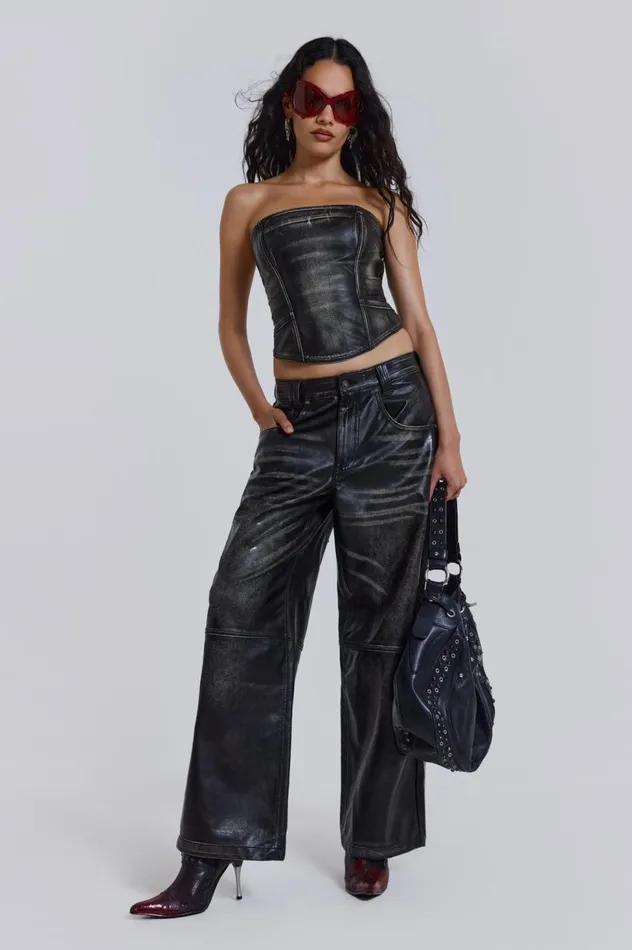 Women Distressed Vegan Leather Colossus Fit Trousers Jaded London CoOrds
