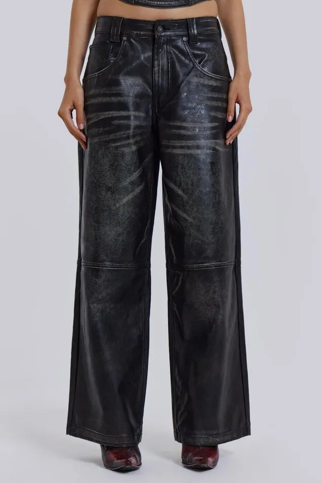 Women Distressed Vegan Leather Colossus Fit Trousers Jaded London CoOrds