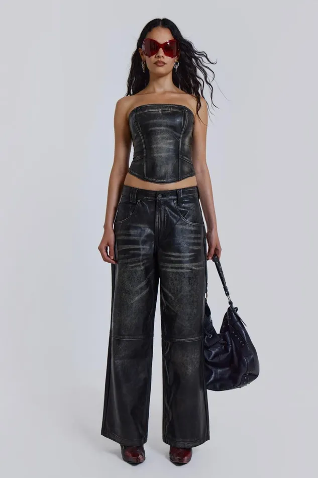 Women Distressed Vegan Leather Colossus Fit Trousers Jaded London CoOrds