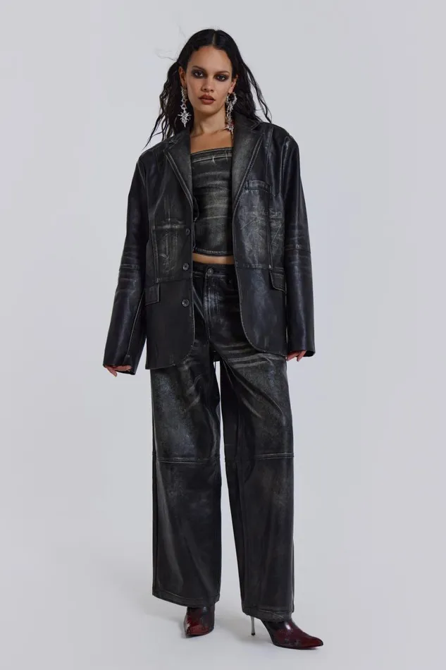 Women Distressed Vegan Leather Colossus Fit Trousers Jaded London CoOrds