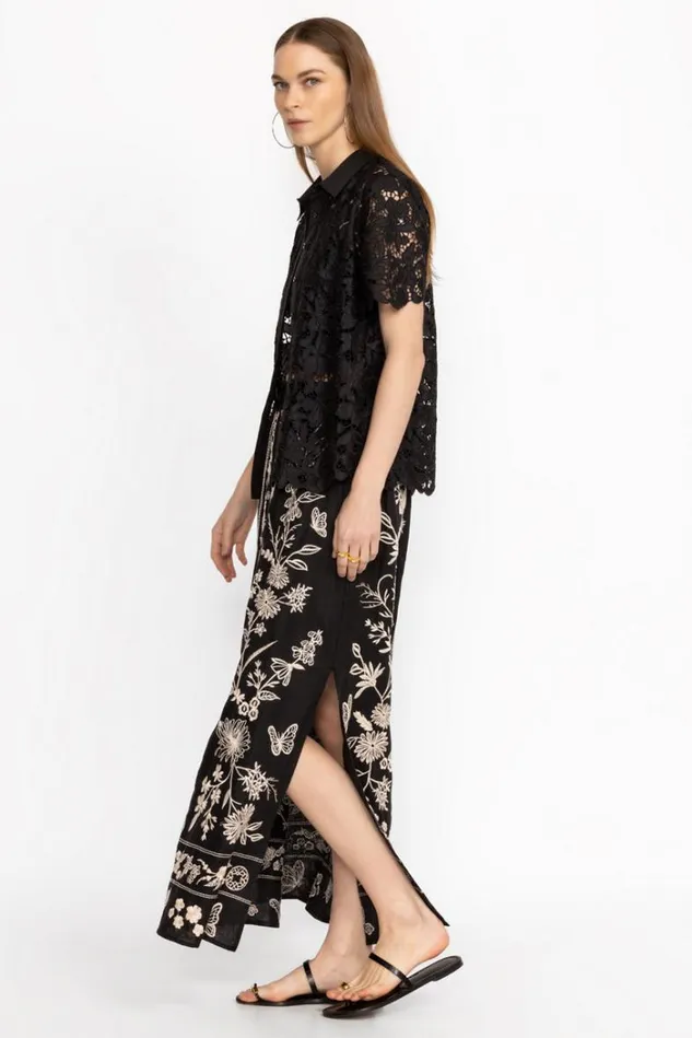 Women DOMINGO HIGH SLIT LINEN SKIRT Black Johnny Was Bottoms Women DOMINGO HIGH SLIT LINEN SKIRT Black Johnny Was Bottoms