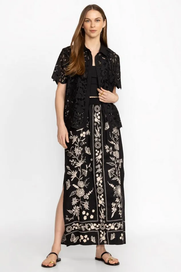 Women DOMINGO HIGH SLIT LINEN SKIRT Black Johnny Was Bottoms Women DOMINGO HIGH SLIT LINEN SKIRT Black Johnny Was Bottoms