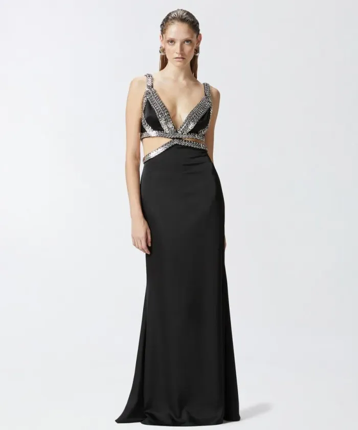 Women Dresses Pinko Elegant Long Dress With Metallic Embroidery Limo Black Women Dresses Pinko Elegant Long Dress With Metallic Embroidery Limo Black