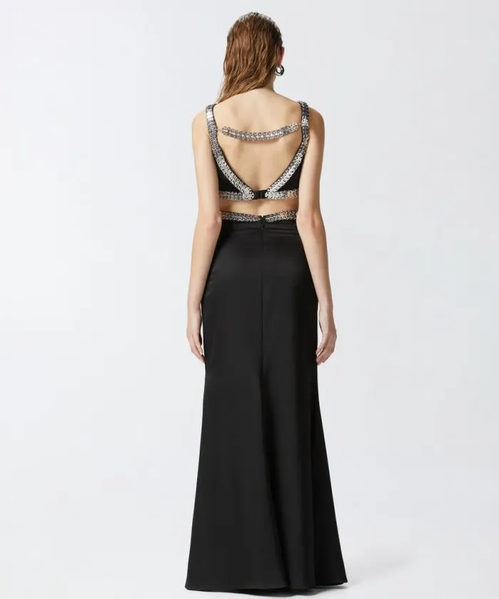 Women Dresses Pinko Elegant Long Dress With Metallic Embroidery Limo Black Women Dresses Pinko Elegant Long Dress With Metallic Embroidery Limo Black