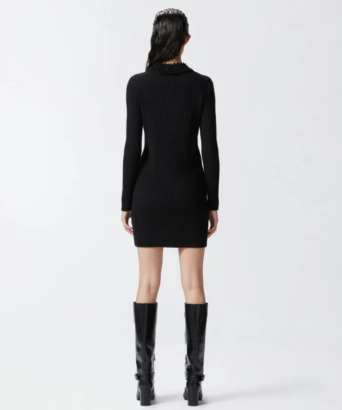 Women Dresses Pinko Geometric Knit Mini Dress With Bejewelled Collar Limo Black Women Dresses Pinko Geometric Knit Mini Dress With Bejewelled Collar Limo Black
