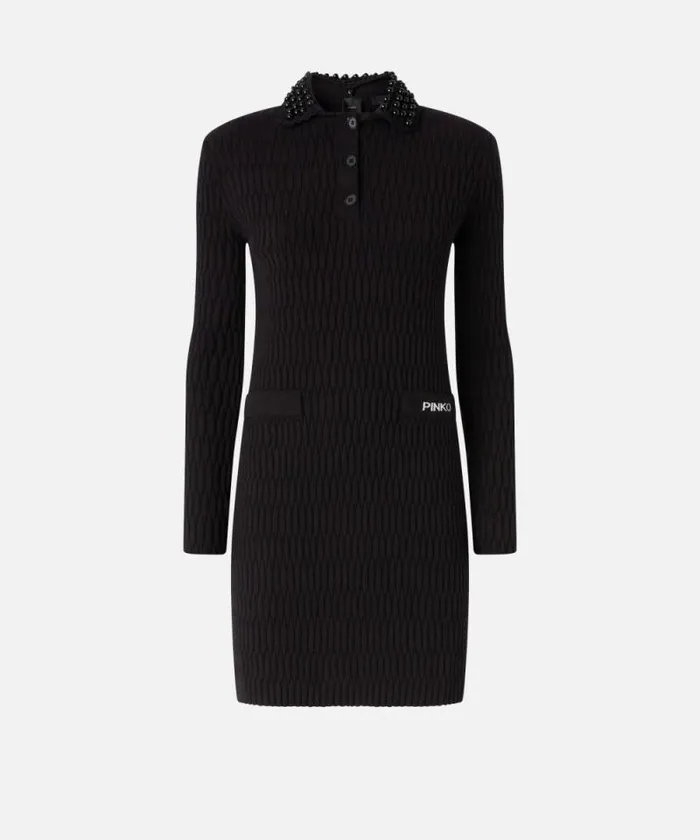 Women Dresses Pinko Geometric Knit Mini Dress With Bejewelled Collar Limo Black Women Dresses Pinko Geometric Knit Mini Dress With Bejewelled Collar Limo Black