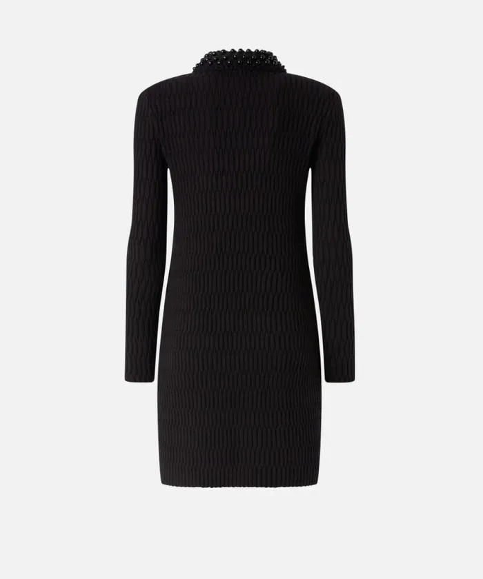 Women Dresses Pinko Geometric Knit Mini Dress With Bejewelled Collar Limo Black Women Dresses Pinko Geometric Knit Mini Dress With Bejewelled Collar Limo Black